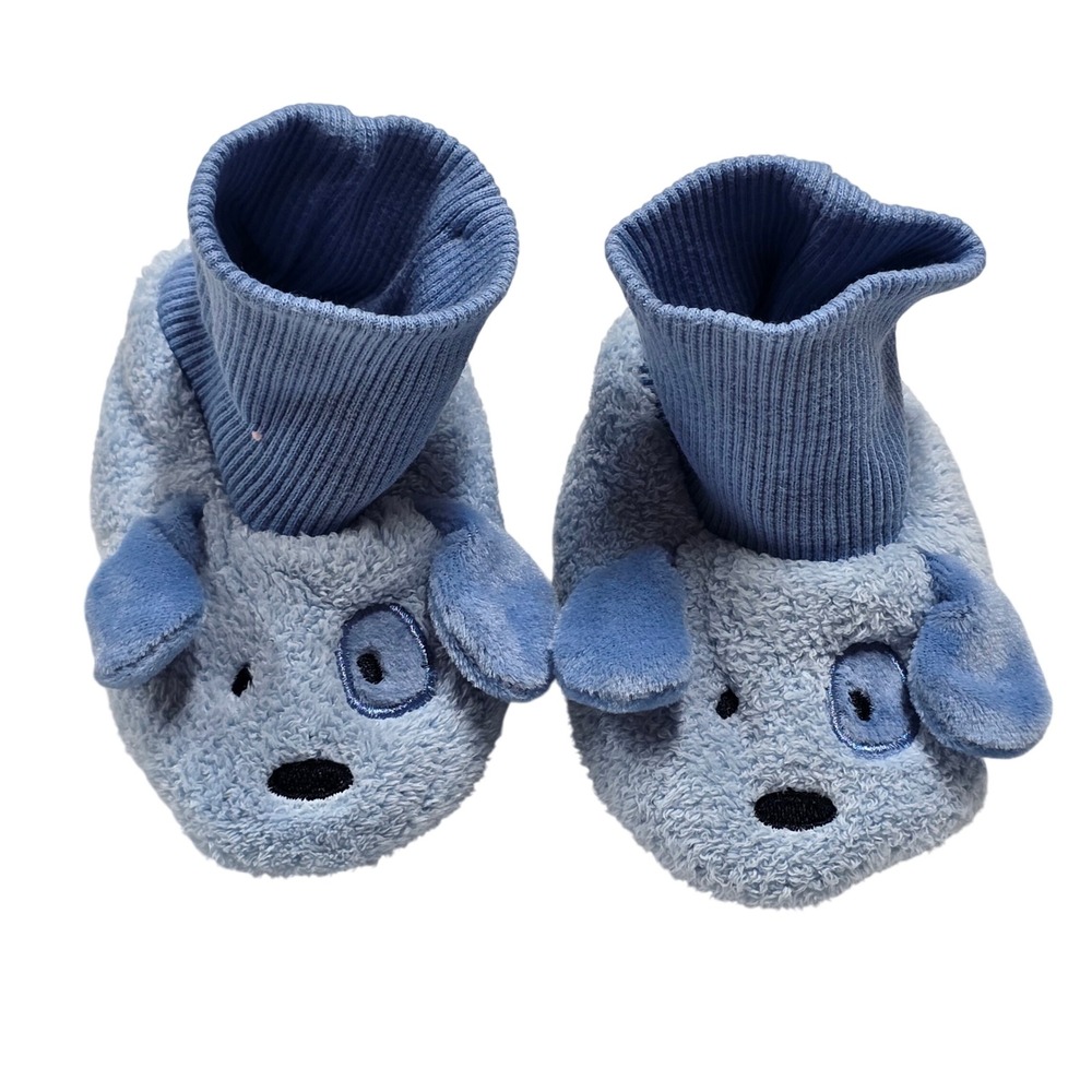 Baby Boy Clothes Blue Puppy Dog Plush Slipper Booties Socks Shoes 0-3-6 VTG Y2K